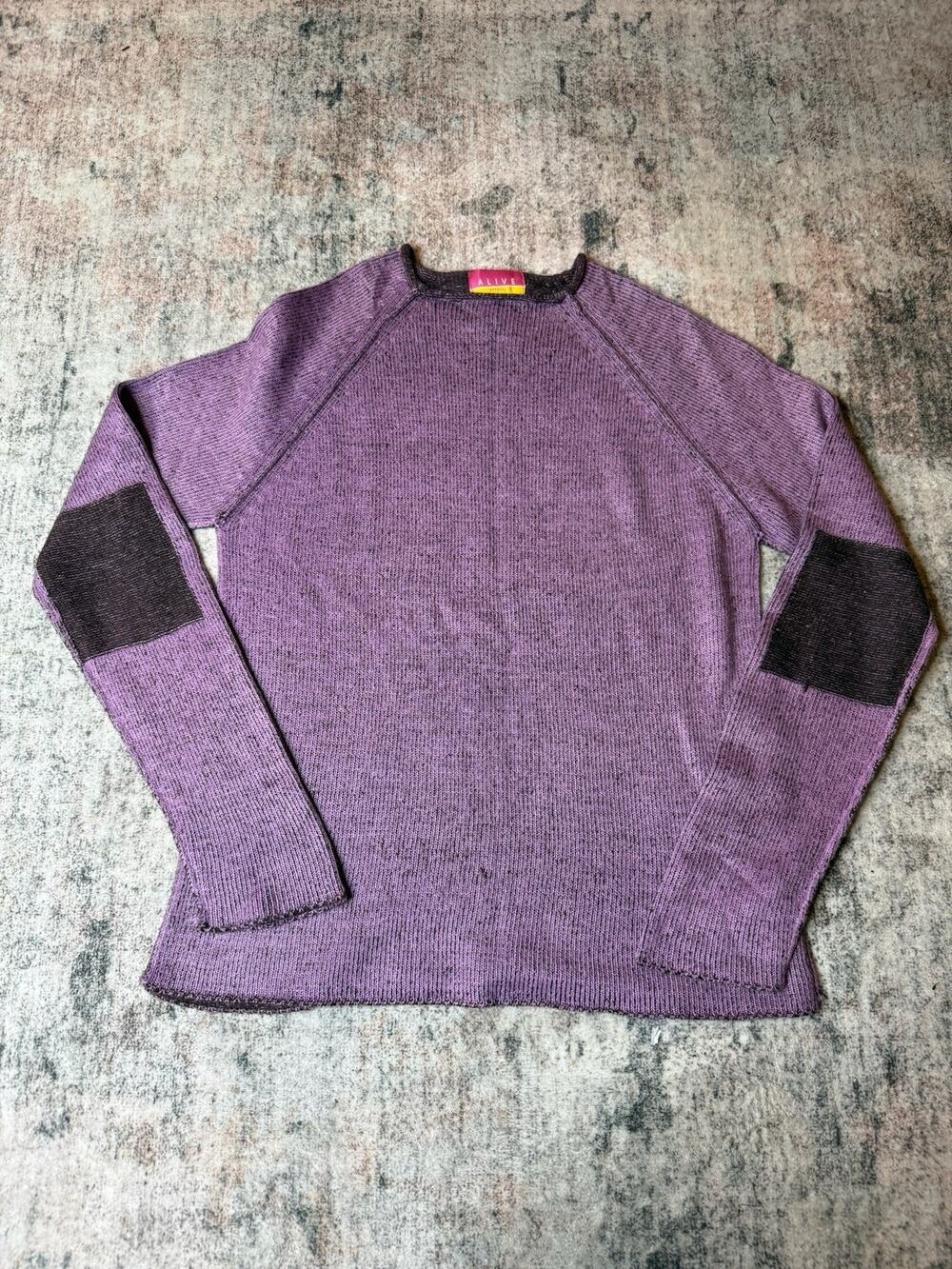Vintage Y2K Women’s M Purple Crew Neck Ribbed Pullover Sweater Elbow Patches
